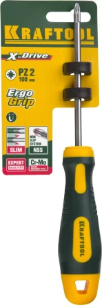 Отвертка KRAFTOOL, Cr-Mo-V сталь, двухкомпонентная противоскользящая рукоятка, PZ, №2x100мм 250073-2-100 купить в Нижневартовске