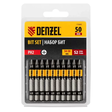 Бита PH2х50, сталь S2, цилиндр., 10 шт. Е 6,3 Denzel 11641 купить в Нижневартовске