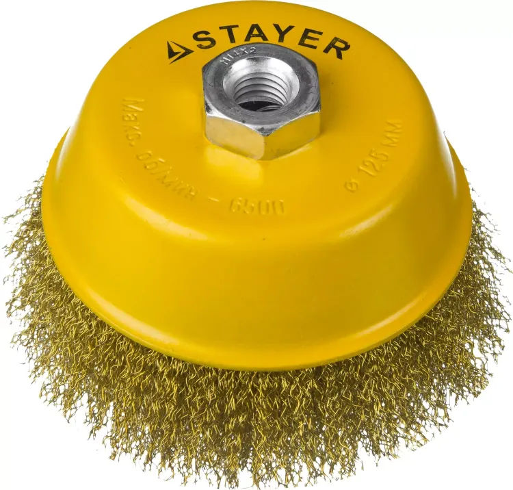 STAYER "PROFESSIONAL". Щетка чашечная для УШМ, витая стальная латунированная проволока 0,3мм, 125ммхМ14 35125-125 купить в Нижневартовске