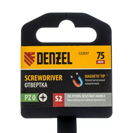 Отвертка, PZ0x75 мм, S2, 3к рукоятка Denzel 122037 купить в Нижневартовске