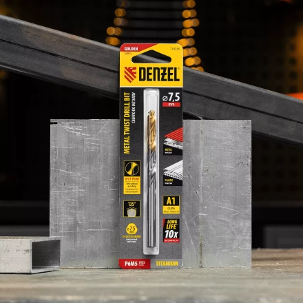 Сверло спиральное по металлу Denzel 7,5 x 109 мм, Р6М5, Golden Tip, 718238 купить в Нижневартовске