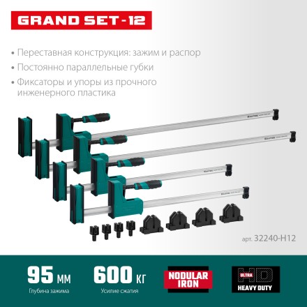 Набор корпусных струбцин KRAFTOOL GRAND 32240-H12 купить в Нижневартовске