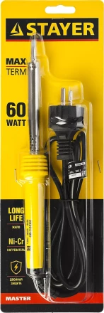 Паяльник с пластмассовой рукояткой и долговечным жалом, STAYER "MASTER" MAXTerm, 55305-60, 60 Вт, клин 55305-60 купить в Нижневартовске