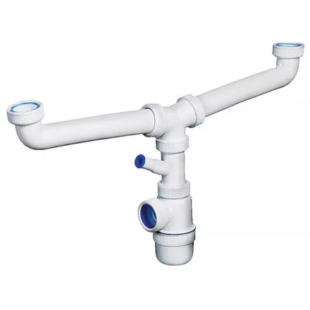 Сифон ЗУБР "ЭКСПЕРТ" колбовый для двухместной мойки с отводом для стиральной машины 51815-2 купить в Нижневартовске