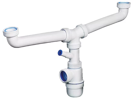 Сифон ЗУБР "ЭКСПЕРТ" колбовый для двухместной мойки с отводом для стиральной машины 51815-2 купить в Нижневартовске