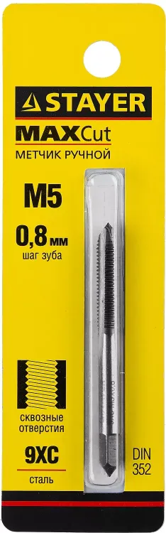 Метчик STAYER "MASTER" одинарный, для сквозных отверстий, сталь 9ХС, М5х0,8 28020-05-0.8 купить в Нижневартовске