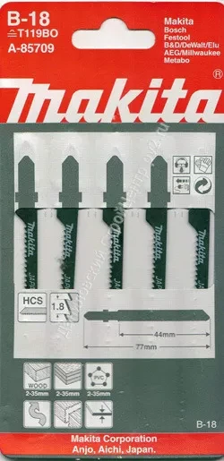 Пилка для лобзика Makita A-85709 ( 5 шт.) HCS 77х1,8 мм рез-35 мм крив.пропил