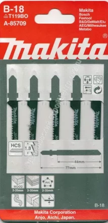Пилка для лобзика Makita A-85709 ( 5 шт.) HCS 77х1,8 мм рез-35 мм  крив.пропил купить в Нижневартовске
