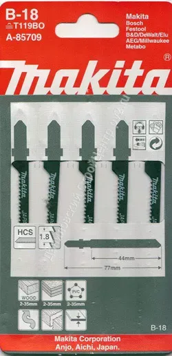 Пилка для лобзика Makita A-85709 ( 5 шт.) HCS 77х1,8 мм рез-35 мм  крив.пропил купить в Нижневартовске