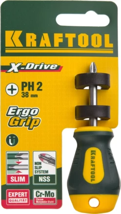 Отвертка KRAFTOOL, Cr-Mo-V сталь, двухкомпонентная противоскользящая рукоятка, PH, №2x38мм 250072-2-038 купить в Нижневартовске