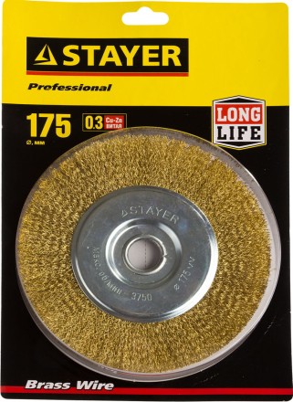 STAYER &quot;PROFESSIONAL&quot;. Щетка дисковая для УШМ, витая стальная латунированная проволока 0,3мм, 175ммх22мм 35122-175 купить в Нижневартовске