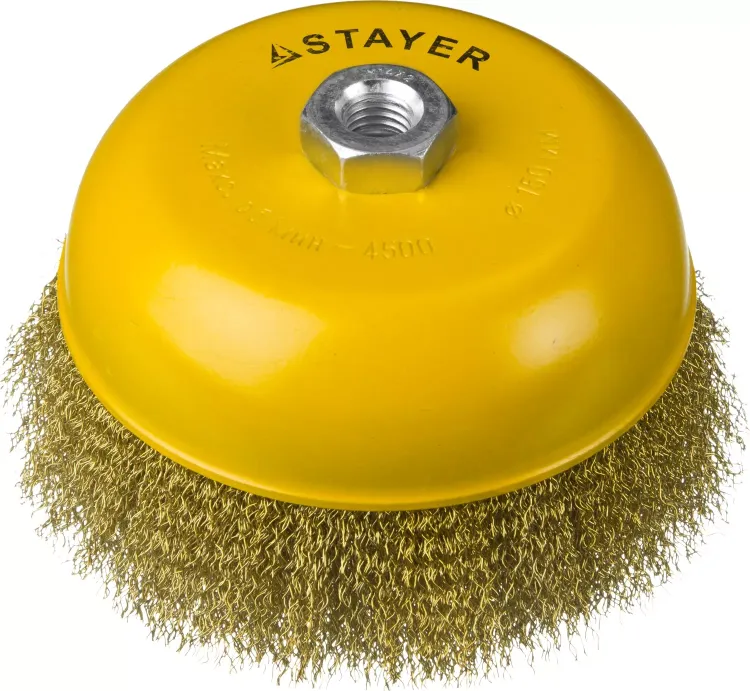 STAYER "PROFESSIONAL". Щетка чашечная для УШМ, витая стальная латунированная проволока 0,3мм, 150ммхМ14 35125-150 купить в Нижневартовске