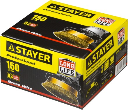 STAYER &quot;PROFESSIONAL&quot;. Щетка чашечная для УШМ, витая стальная латунированная проволока 0,3мм, 150ммхМ14 35125-150 купить в Нижневартовске