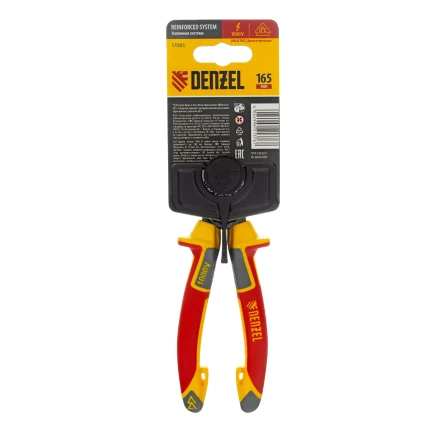 Плоскогубцы комбинированные Denzel 17085, диэлектрические трехкомпонентные рукоятки до 1000 В, 165 мм купить в Нижневартовске