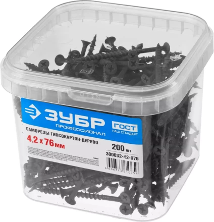 Саморезы фосфатированные с крупной резьбой, гипсокартон-дерево, ЗУБР 300032-42-076, PH2, 4,2 x 76 мм, 200 шт 300032-42-076 купить в Нижневартовске