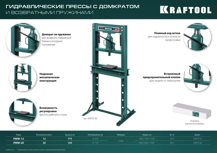 Прессы гидравлические с домкратом и возвратными пружинами 43470-20 купить в Нижневартовске