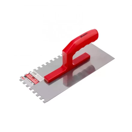 Гладилка стальная 280 x 130 мм зеркальная полировка пластмастмассовая ручка зуб 10 x 10 мм Matrix 86779 купить в Нижневартовске