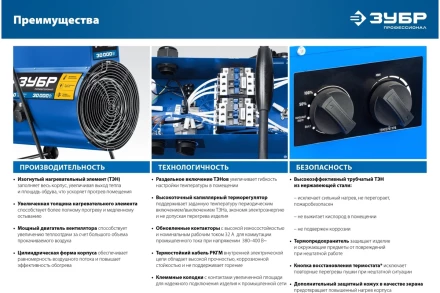 ЗУБР 9 кВт, электрическая тепловая пушка, Профессионал (ТП-П9) купить в Нижневартовске