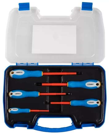 ЗУБР. Набор: Отвертки диэлектрические, 2-комп. рукоятка, до 1000 В, хромованадиевая сталь, 5 предметов 25263-H5 купить в Нижневартовске