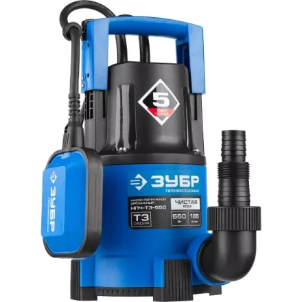 Насос ЗУБР "ПРОФЕССИОНАЛ" Т3 погружной дренажный для чистой воды (d пропускаемых частиц до 5мм), 550Вт, пропускная способность 185л/мин, напор 8,5м НПЧ-Т3-550 купить в Нижневартовске