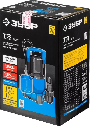 Насос ЗУБР "ПРОФЕССИОНАЛ" Т3 погружной дренажный для чистой воды (d пропускаемых частиц до 5мм), 550Вт, пропускная способность 185л/мин, напор 8,5м НПЧ-Т3-550 купить в Нижневартовске