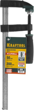 Струбцина, KRAFTOOL 32011-050-200, тип &quot;F&quot;, DIN 5117, двухкомпонентная ручка, 50х200мм 32011-050-200 купить в Нижневартовске