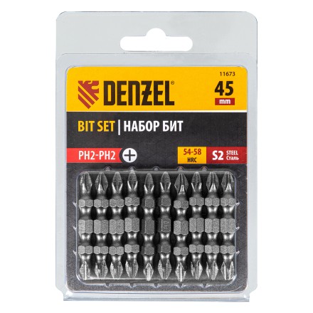 Бита двухсторонняя, PH2-PH2 х 45 мм, сталь S2, 10 шт. Denzel 11673 купить в Нижневартовске