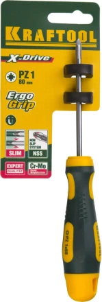 Отвертка KRAFTOOL, Cr-Mo-V сталь, двухкомпонентная противоскользящая рукоятка, PZ, №1x80мм 250073-1-080 купить в Нижневартовске