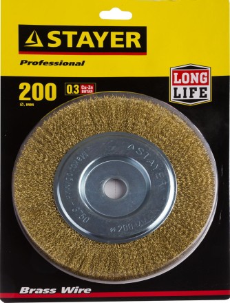STAYER &quot;PROFESSIONAL&quot;. Щетка дисковая для УШМ, витая стальная латунированная проволока 0,3мм, 200ммх22мм 35122-200 купить в Нижневартовске