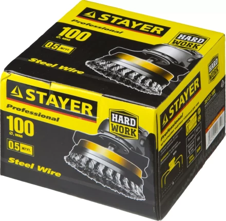 STAYER "PROFESSIONAL". Щетка чашечная усиленная для УШМ, жгутированная стальная проволока 0,5мм, 100ммхМ14 35137-100 купить в Нижневартовске