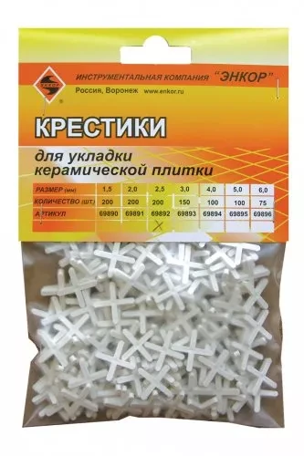Крестики для кафеля 2,5 мм 200 штук блистер Энкор 69892 купить в Нижневартовске