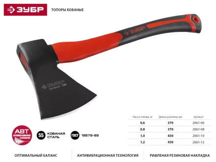 Топор ЗУБР "МАСТЕР" кованый с двухкомпонентной стеклопластиковой рукояткой, 1,0кг 2061-10 купить в Нижневартовске