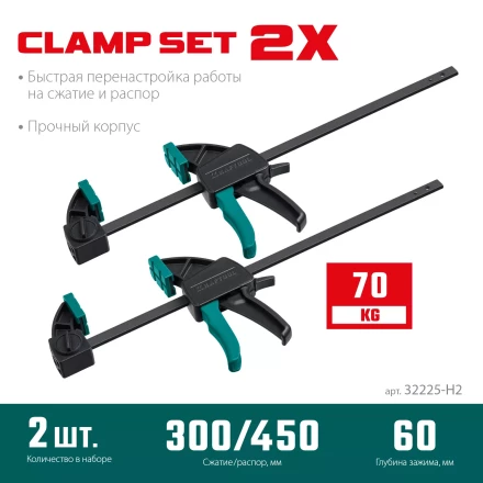 Набор пистолетных струбцин KRAFTOOL 32225-H2 купить в Нижневартовске