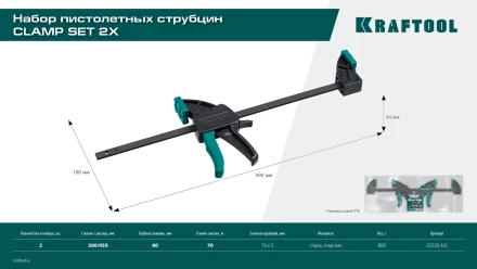 Набор пистолетных струбцин KRAFTOOL 32225-H2 купить в Нижневартовске