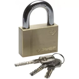 Замок ЗУБР &quot;ЭКСПЕРТ&quot; навесной, латунный корпус, классическая форма, закаленная дужка, 60мм 37299-60