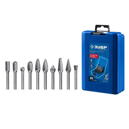 Зубр Набор твердосплавных борфрез, 10 шт.: A1020, C1020, D1009, E1220, F1225, G1225, J1009, L1228, M1225, N1010 (28815-H10) купить в Нижневартовске