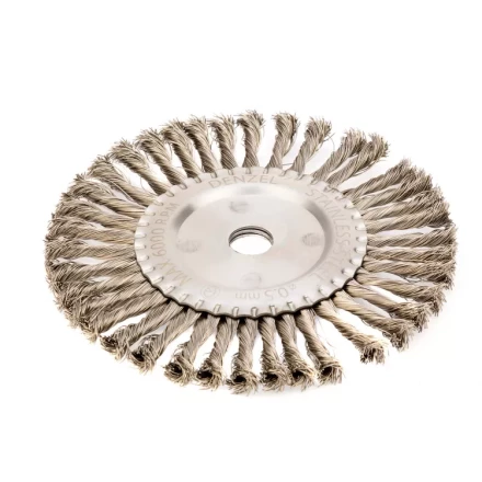 Щетка для УШМ 200 мм Плоская крученая нержавеющая проволока 0.5 мм посадка 22.2 мм Denzel 746383 купить в Нижневартовске