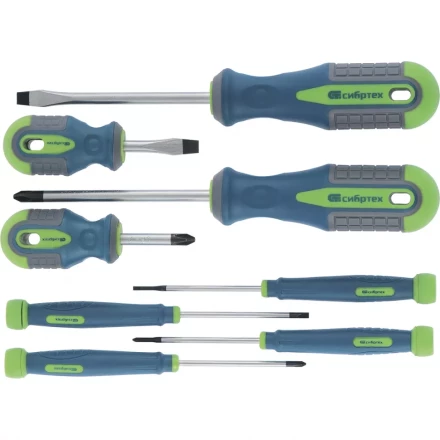 Набор отверток универсальный CrV трехкомпонентные рукоятки 8 предметов Сибртех 13375 купить в Нижневартовске