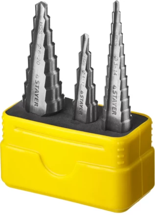 Набор STAYER "MASTER": Ступенчатые сверла по сталям и цвет.мет., сталь HSS, d=3-14мм,12ступ. d 4-12 мм 5 ступ., d 6-20мм 8ступ. 29660-3-20-H3 купить в Нижневартовске