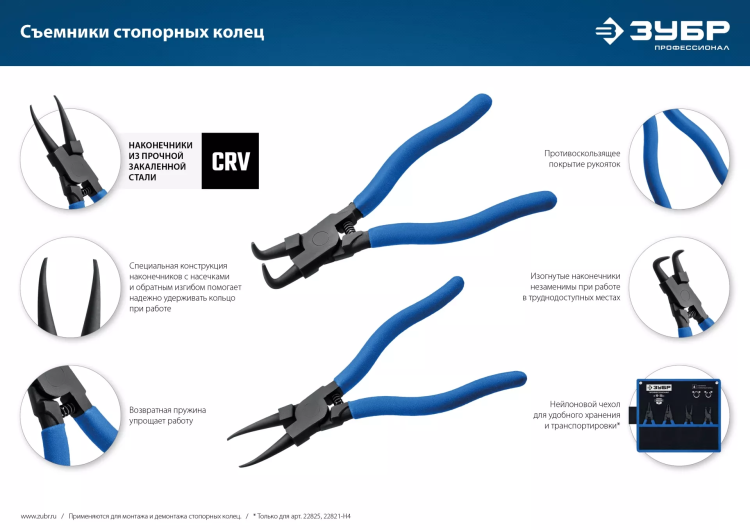 ЗУБР 180 мм, прямые губки, внутренний съемник стопорных колец, Профессионал (22821-1) купить в Нижневартовске