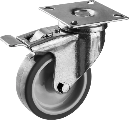 ЗУБР d 75 мм, г/п 60 кг, резина/полипропилен, термопластичное поворотное колесо c тормозом, Профессионал (30946-75-B) купить в Нижневартовске