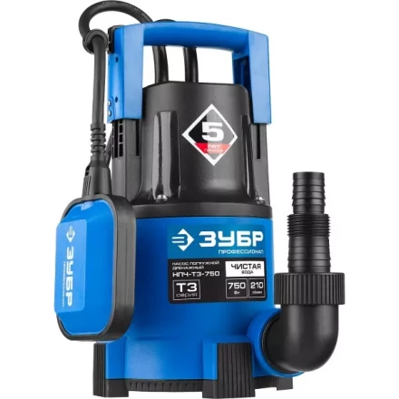 Насос ЗУБР "ПРОФЕССИОНАЛ" Т3 погружной дренажный для чистой воды (d пропускаемых частиц до 5мм), 750Вт, пропускная способность 210л/мин, напор 8,5м НПЧ-Т3-750 купить в Нижневартовске