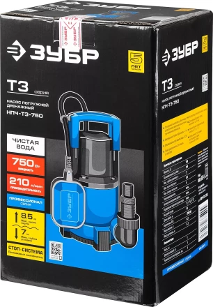 Насос ЗУБР "ПРОФЕССИОНАЛ" Т3 погружной дренажный для чистой воды (d пропускаемых частиц до 5мм), 750Вт, пропускная способность 210л/мин, напор 8,5м НПЧ-Т3-750 купить в Нижневартовске