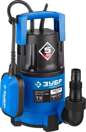 Насос ЗУБР "ПРОФЕССИОНАЛ" Т3 погружной дренажный для чистой воды (d пропускаемых частиц до 5мм), 750Вт, пропускная способность 210л/мин, напор 8,5м НПЧ-Т3-750 купить в Нижневартовске
