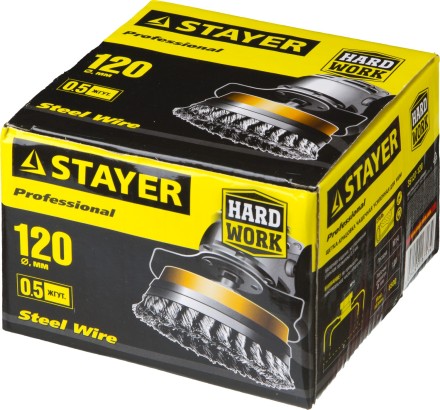 STAYER &quot;PROFESSIONAL&quot;. Щетка чашечная усиленная для УШМ, жгутированная стальная проволока 0,5мм, 120ммхМ14 35137-120 купить в Нижневартовске