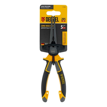 Длинногубцы прямые 205 мм Denzel 17302, трехкомпонентные рукоятки купить в Нижневартовске