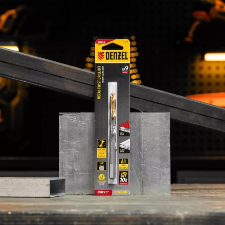 Сверло спиральное по металлу Denzel, 9 x 125 мм, Р6М5, Golden Tip, 718241 купить в Нижневартовске