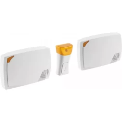 Звонок СВЕТОЗАР "ТРИО" электрический беспроводной 120м, 36 мелодий, 2 звонка, 1 кнопка, A23, 2*3АА 58076