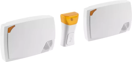 Звонок СВЕТОЗАР "ТРИО" электрический беспроводной 120м, 36 мелодий, 2 звонка, 1 кнопка, A23, 2*3АА 58076 купить в Нижневартовске