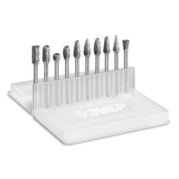 Зубр Набор твердосплавных борфрез для гравера, 10 шт.: 6 мм: B0616, C0616, D0605, E0610, F0618, G0618, H0618, L0616, M0618, N0608 (28816-H10)
